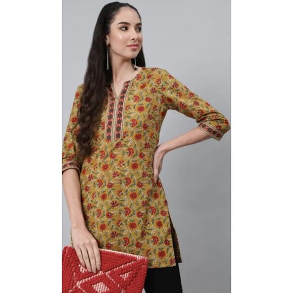 Cotton Beautiful Multicolor Printed Kurta / Kameez / Tunic S - Picture 1 of 8